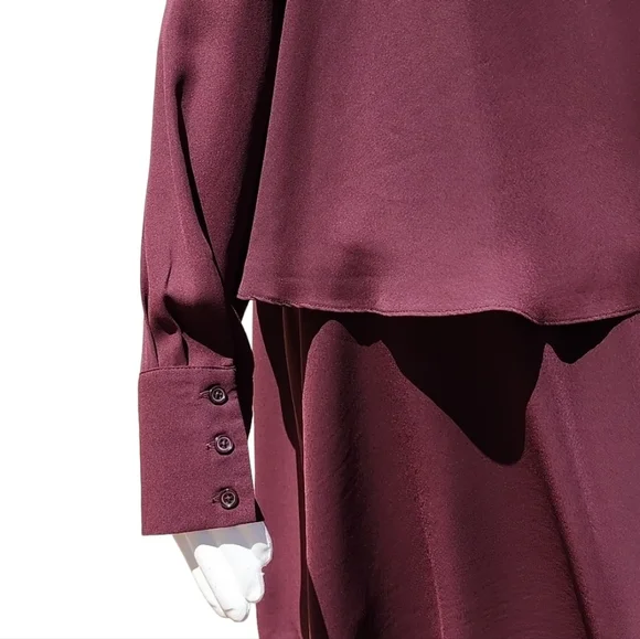 WHO WHAT WEAR WWW Burgundy Chiffon Caplet Dress L Cape Long Sleeve MODEST - Picture 8 of 16